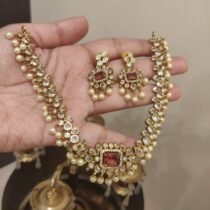 Opulent Ruby Stone Necklace With White Pearl