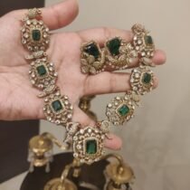 Radiant Antique Finish Green AD Stone Peacock Necklace