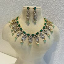Divine Green Crystal Stone Droplet Choker With Lightgreen Beads