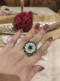 Fashionable Green Stone With White Pearl Ring