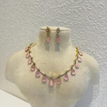 Sparkling CZ Pink Ad Stone Short Necklace