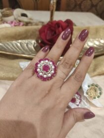 Fashionable Ruby Stone With White Pearl Ring