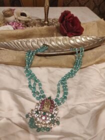 Posh Handcrafted 3 layer RadhaKrishna Green Beads Necklace