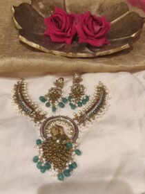 Opulent Green Stone Peacock Necklace With Light Green Beads