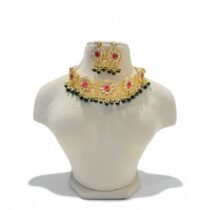 Elegant Kundan Stone Choker With Green Beads