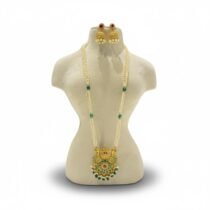 Exquisite White Pearl Mala Long floral Green Stone Necklace