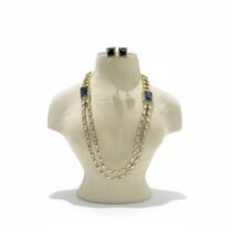 Sparkling 2 Layer Crystal Ad Stone Necklace With Bluestone