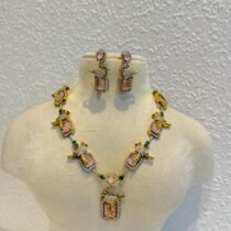 Radiant Pink AD Stone Peacock Necklace