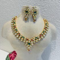 Graceful Floral Ruby Green kudan Stone Necklace