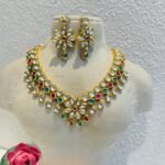 Bespoke Floral Ruby Green kudan Stone Necklace