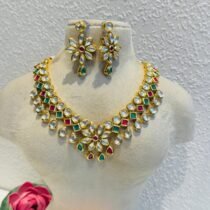 Bespoke Floral Ruby Green kudan Stone Necklace
