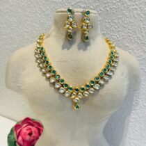 Regal Floral 2 Layer Green Ruby Kundan Stone Necklace