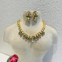 Divine Green ruby Kundan Stone Droplet Necklace