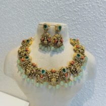 Captivating Lakshmi Coral Stone Choker With Lightgreen Beads