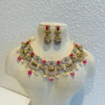 Elegant Elephant Choker With Coral Pink Stone