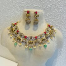 Elegant Elephant Choker With Coral Stone