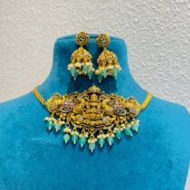 Timeless Temple Lakshmi Choker With lightgreen Beads
