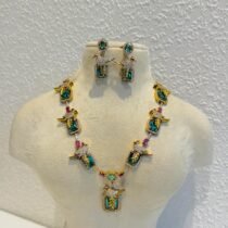 Radiant Mint AD Stone Peacock Necklace