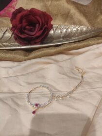 Radiant CZ Ruby Stone Nose Ring With white Pearls