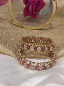 Regal Floral Ruby Ad Stone Bangles Set of 2
