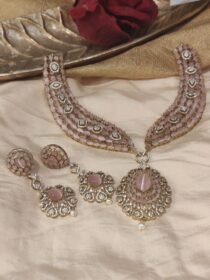 Alluring Pink Stone Floral Necklace