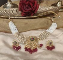 Bridal Multilayer Short Necklace With Red Beads