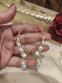 Designer Pearl AD Hoop Earrings with Jhumki Drops