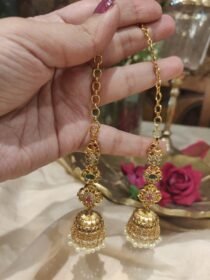 Dazzling Floral Long Jhumka With White Beads