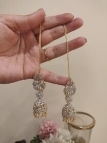 Radiant  CZ Golden Droplet Floral Long Jhumka