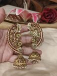 Timeless Ruby Stone Leafy Jhumka