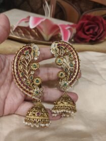 Timeless Ruby Stone Leafy Jhumka