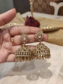 Lustrous Floral Pink Stone Jhumka