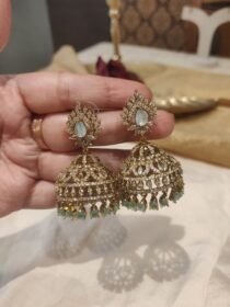 Lustrous Floral Mint Stone Jhumka
