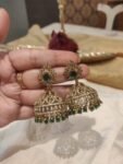 Lustrous Floral Green Stone Jhumka