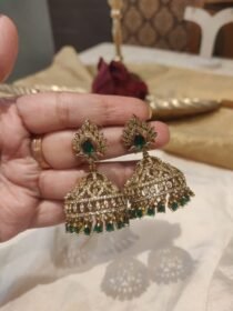 Lustrous Floral Green Stone Jhumka