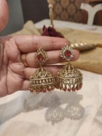 Lustrous Floral Ruby Stone Jhumka