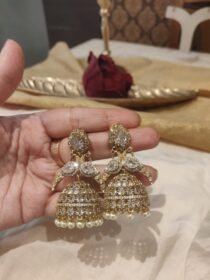 Lustrous Floral Crystal Stone Jhumka
