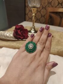 Captivating Floral Green Ad Stone Ring