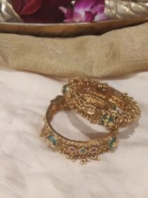 Divine Bridal Ruby Mint Stone kada set of 2