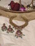 Sought Lakshmi Coin Ruby Stone Necklacee With Green Beads