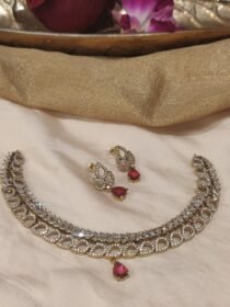 Radiant Crystal AD Stone Choker With Ruby Stone