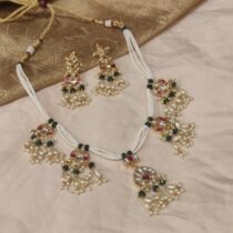 Tantalizing White Stone Multilayer Necklace with Floral Kundan Stone