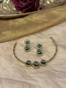 Unique Golden Pipe Necklace with Green AD Stone