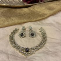 Radiant Crystal AD Stone Leafy Neckalce with Purple Stone