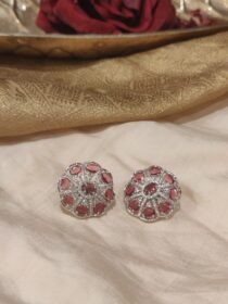 Graceful  CZ REd Stone Floral Earrings