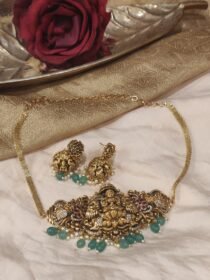 Regal Lakshmi Choker With Green Beads