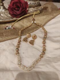 Timeless White Pearls Red Green AD Stone Chain