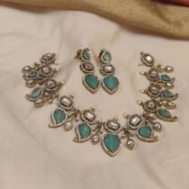 Alluring Leafy Crystal Mint AD Stone Choker