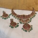 Timeless Ruby Stone Floral Necklace With Green Beads