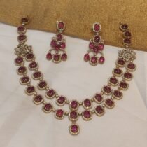 Lustrous 2 Layer Ruby AD Stone Necklace